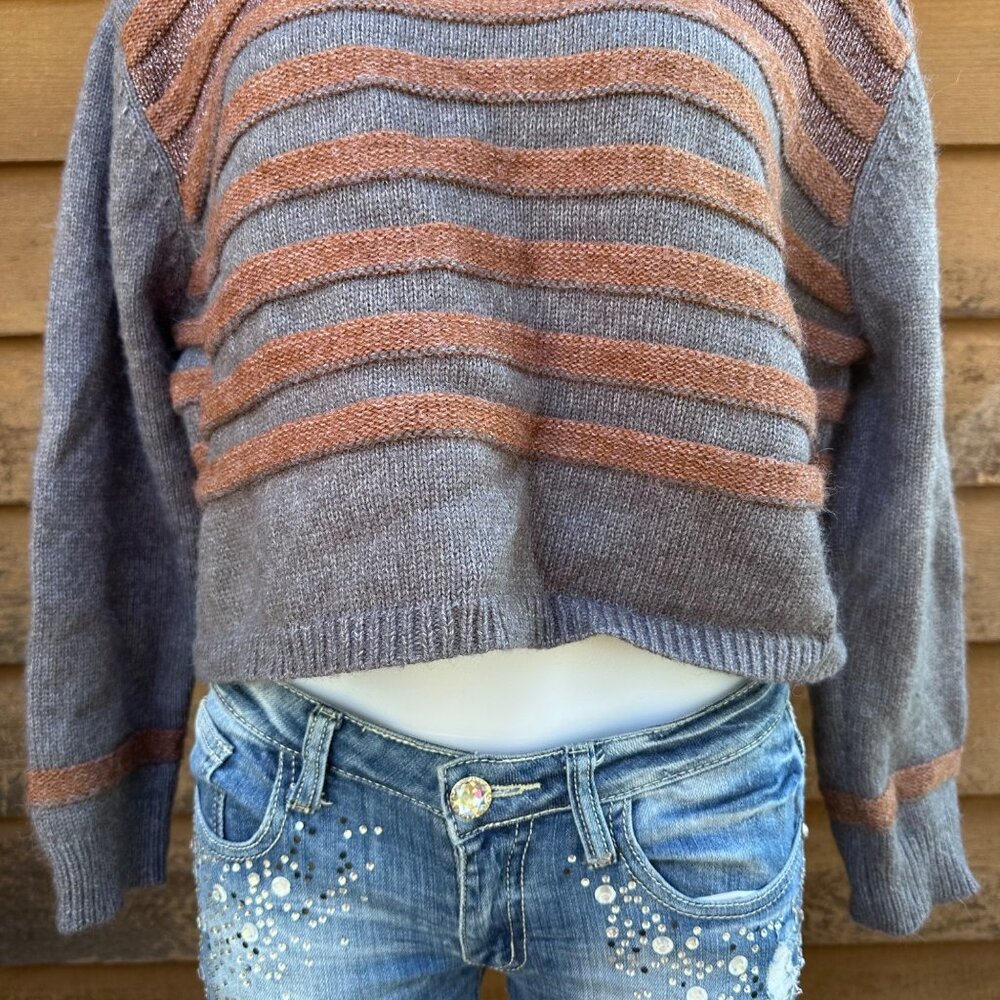 Mystree Womens Wide Cropped Striped Sweater Size S Gray & Copper Long Sleeves Kn - Picture 6 of 9